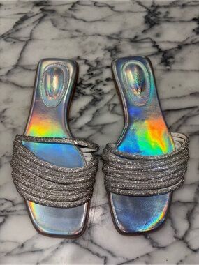 Y2K Style Rhinestone Holographic Slide Flats Size 6.5